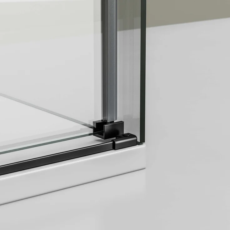 NEXTREND Eckdusche DX906 FLEX, Schiebetür mit Soft-Close, Nano Echtglas 8mm, schwarze Aluminiumprofile, wählbare Breiten - 140 cm Tür, 70 cm Seitenwand