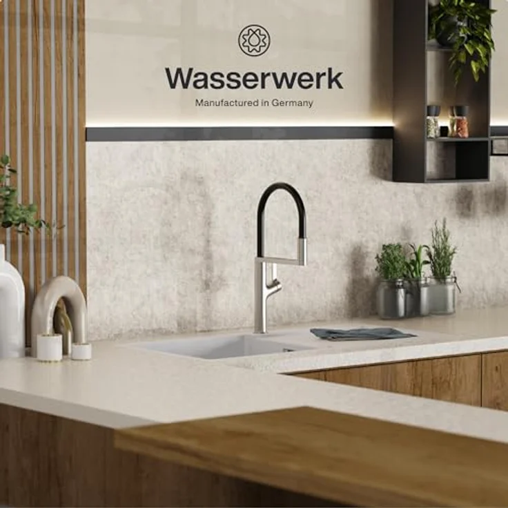 Naber Wasserwerk Aria, edelstahlfarbig, Hochdruck Küchenarmatur mit schwenkbarem Auslauf und Cold-Start-Technologie – Bild 3