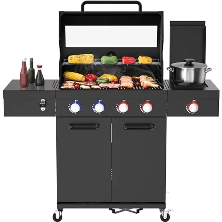 El Fuego® Gasgrill "KINGSTON NOCTURNE", 4 + 1 Brenner, Infrarotbrenner, 2 Hochleistungsbrenner, Edelstahl, mit Sichtfenster und LED-Beleuchtung, Schwarz – Bild 1