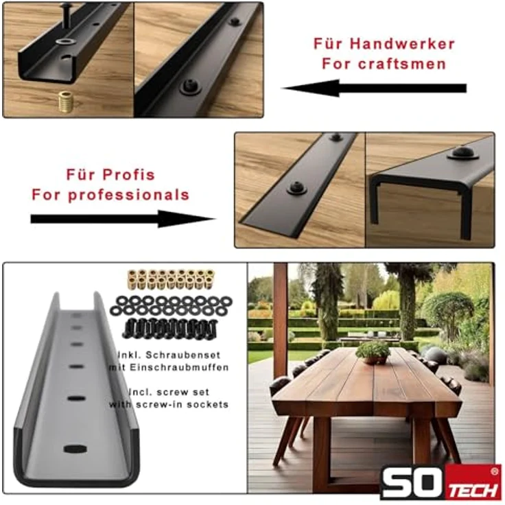 SOTECH 3 Stück Gratleisten U-Form, 600 x 40 x 20 mm, Schwarz, stabile Stahlverbindung für Tischplatten – Bild 2