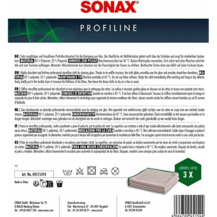 SONAX 04515410 Microfasertuch Glas 3 Stück – Bild 2