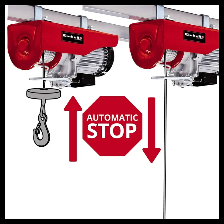 Einhell Seilhebezug TC-EH 600 (1050 W, Tragkraft ohne Umlenkrolle 300 kg auf 18 m-mit Umlenkrolle 600 kg auf 9 m, 18 m Drahtseil (Ø 4,5 mm), inkl. Sicherheitsbügel am Lasthaken) – Bild 3