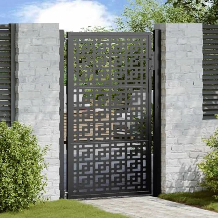 vidaXL Gartentor Schwarz 105x155 cm Stahl Kreuz-Design Metall Abschließbar – Bild 2