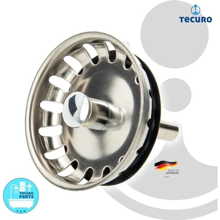 tecuro Siebkörbchen Ø 54 mm, Edelstahl-Siebkorb mit Metall-Führungsstange 8 mm und Kugel, inkl. Lippendichtung – Bild 2