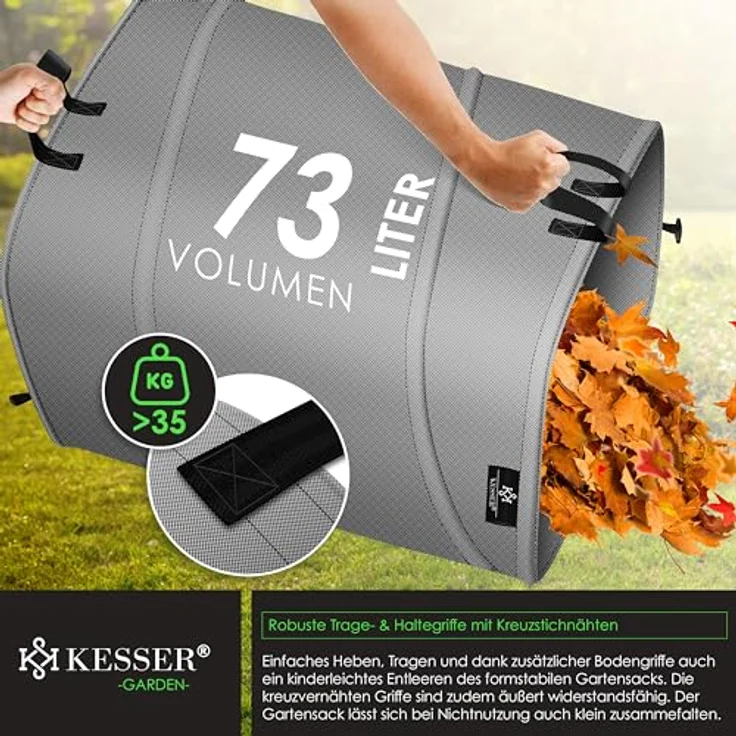 KESSER® Pop-Up-Gartensack 73L, faltbarer Laubsack mit stabilen Griffen, robustes Propylengewebe, wasser- und schimmelresistent, inkl. Handschuhe – Bild 5