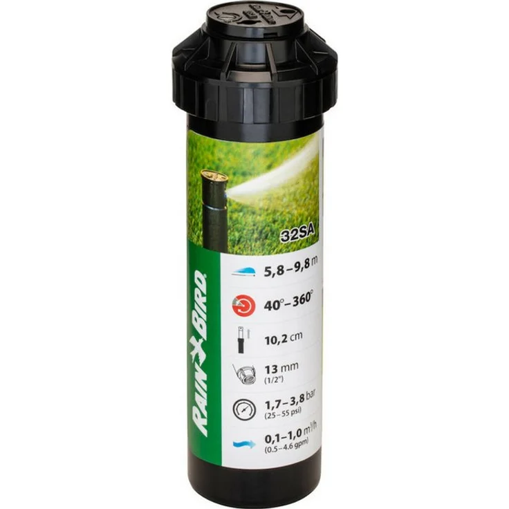 Rain Bird Versenkregner 32SA, 1/2" Innengewinde, einstellbare Wurfweite 5,7-9,7 m, Beregnungsbogen 40-360°