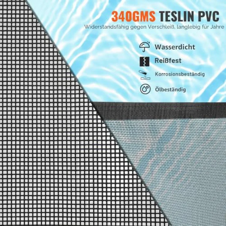 VEVOR Poolzaun, 1,21 x 21,95 m abnehmbarer Kindersicherheits-Poolzaun, Schwarz, einfache DIY-Installation, 340 g Teslin-PVC-Netz, schützt Kinder und Haustiere – Bild 4