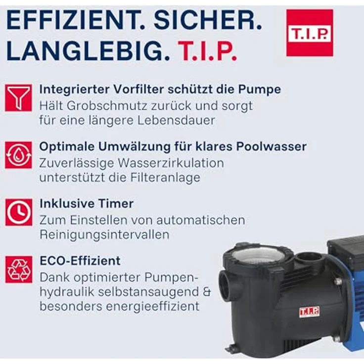 T.I.P. Schwimmbadpumpe Filterpumpe Umwälzpumpe SPP 400 FT mit Timer, bis 10.000 l-h – Bild 6