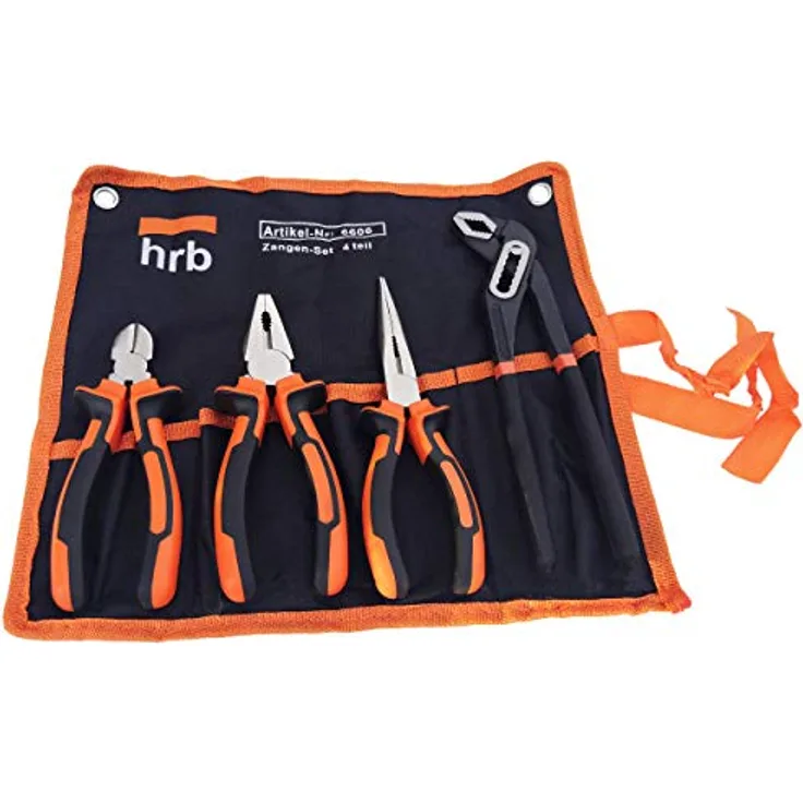 HRB 5 tlg. Zangenset in Tetron Rolltasche, CR-V legierter Stahl, ergonomische Griffe, hochwertiges Werkzeug Set - HRB Zangen in praktischer Rolltasche