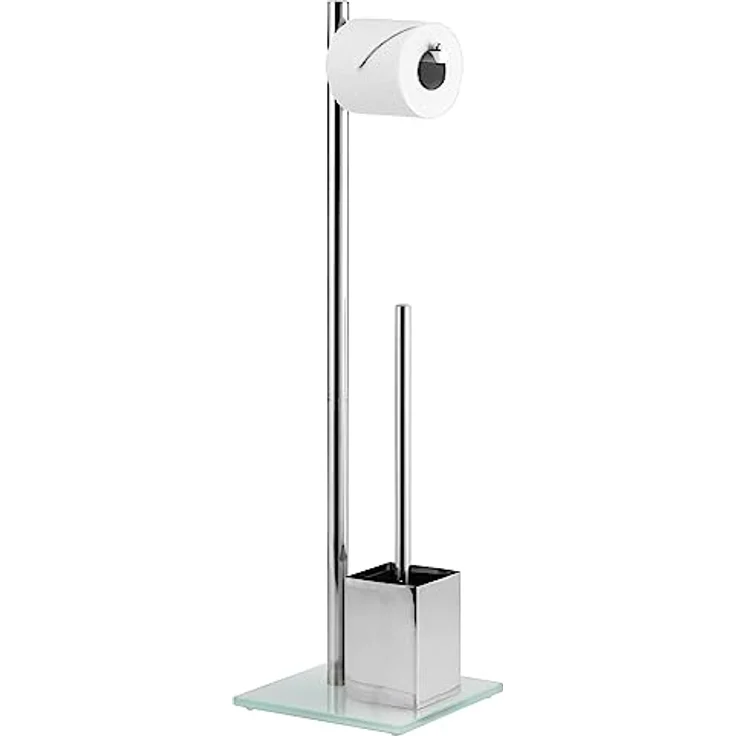 bremermann WC-Ständer, WC-Garnitur, WC-Bürste, Edelstahl rostfrei, Sicherheitsglas (weiß) – Bild 1