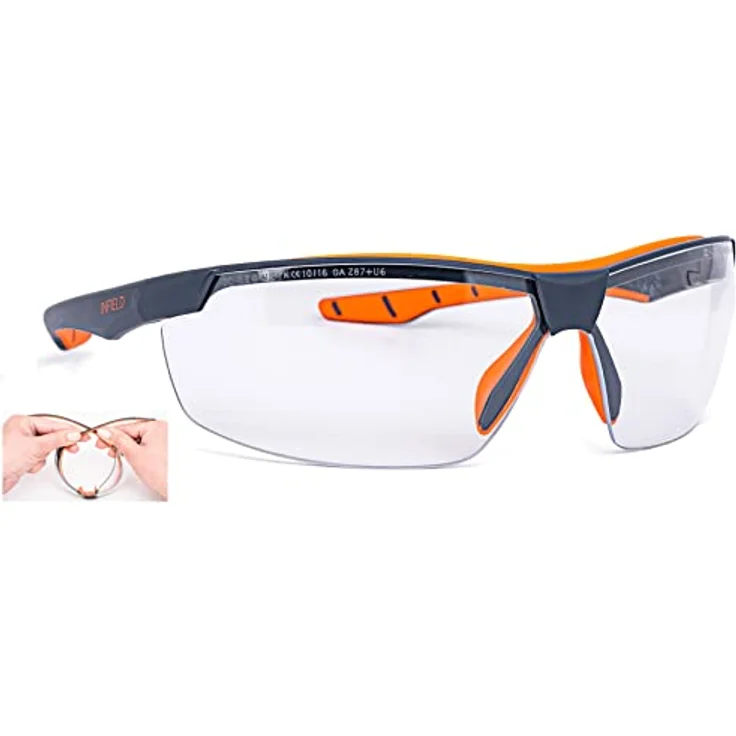 Infield Safety Flexor Plus Schutzbrille, EN 166, dunkelsilber-orange, beschlagfreie Polycarbonatscheibe, extrem flexibel und robust, ca. 24 g – Bild 2
