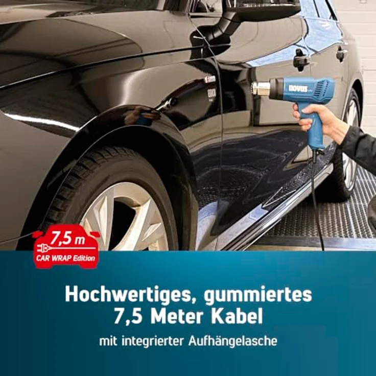 NOVUS TOOLS Heißluftpistole H-180 Car Wrap, 2-stufige Temperatureinstellung 400–600°C, 7,5m Kabel, Mikanit-Heizelement, kompakt und handlich – Bild 3