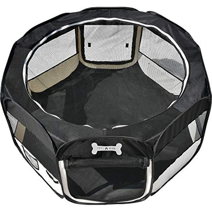 Welpenauslauf XL 115 cm Oxford faltbar Schwarz Welpenlaufstall Tierlaufstall Hunde Hasen Meerschweinchen Katzen Innen Außen 8-eckig Petigi – Bild 1