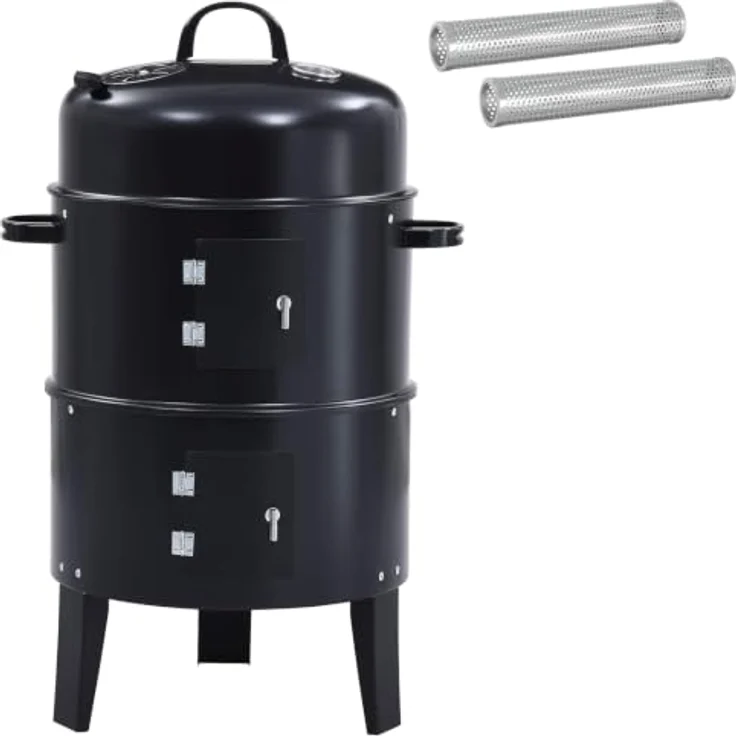 vidaXL Outdoor Grill Ø 40 x 80 cm, Kohlegrill aus Stahl Schwarz mit 3-in-1 Funktion und zwei Grillrosten – Bild 1
