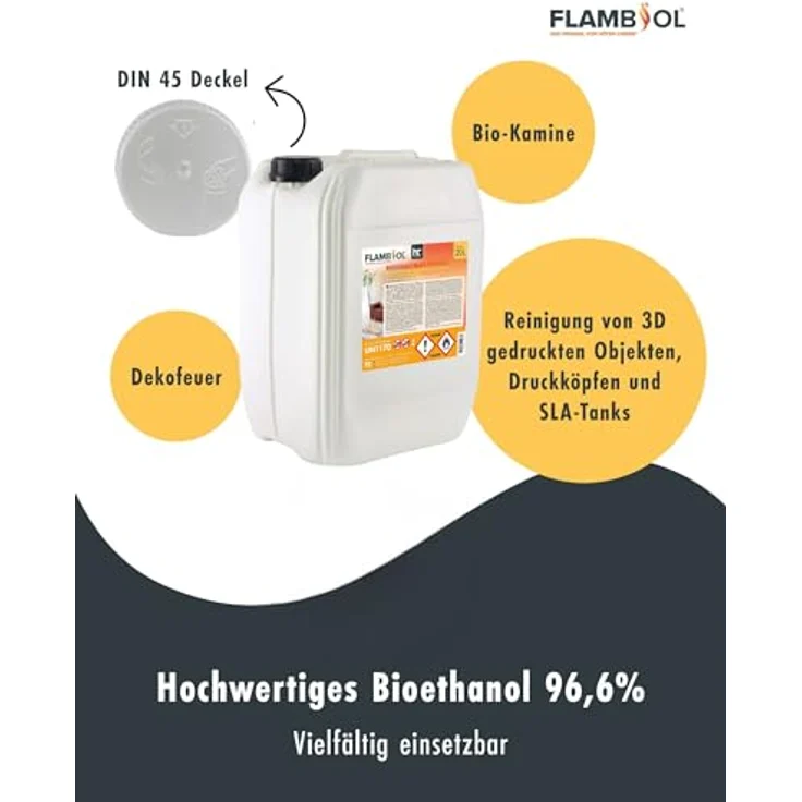 Höfer Chemie 20 L FLAMBIOL® Bioethanol 96,6% Premium für Ethanolkamin in Kanistern – Bild 2