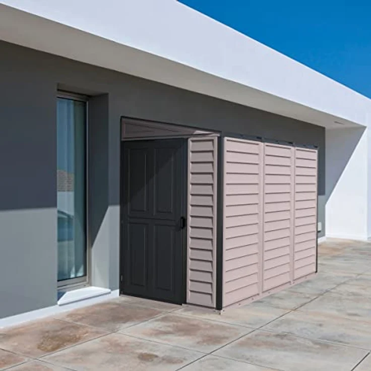Duramax SideMate PLUS 4 x 8 (2.91 m²) Kunststoff gerätehaus mit Metallfundament Set, Wendetür, robuste Metalldachkonstruktion, wartungsfreier Vinylschuppen, Elfenbein – Bild 3