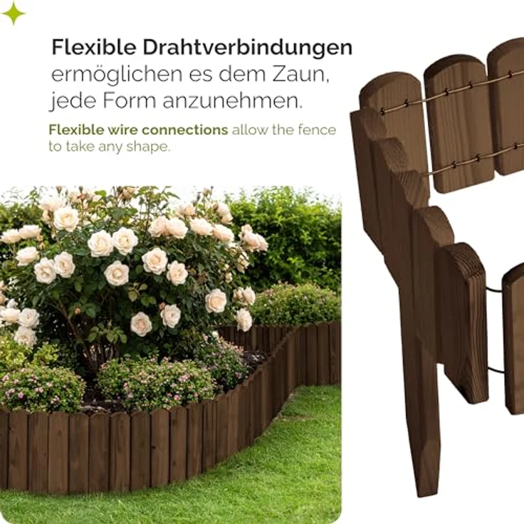 Garronda Beeteinfassung Holz Rollzaun, imprägniert, flexibler Gartenzaun 10 cm x 100 cm, Dunkelbraun, wetter- und schädlingsbeständig – Bild 4