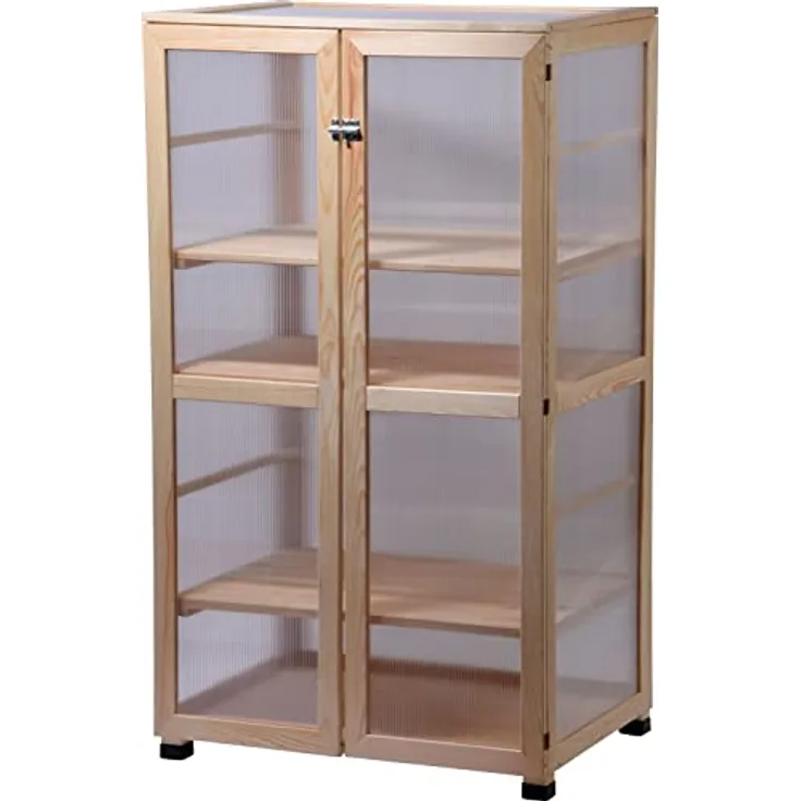 dobar® 58556FSCe Großer Anzuchtschrank Dome 0,36 m³ | Gewächshaus mit 4 Ablagen für Innen- und Außenbereich | Treibhaus Massivholz | Pflanzenhaus | 70 x 52 x 124 cm | Natur