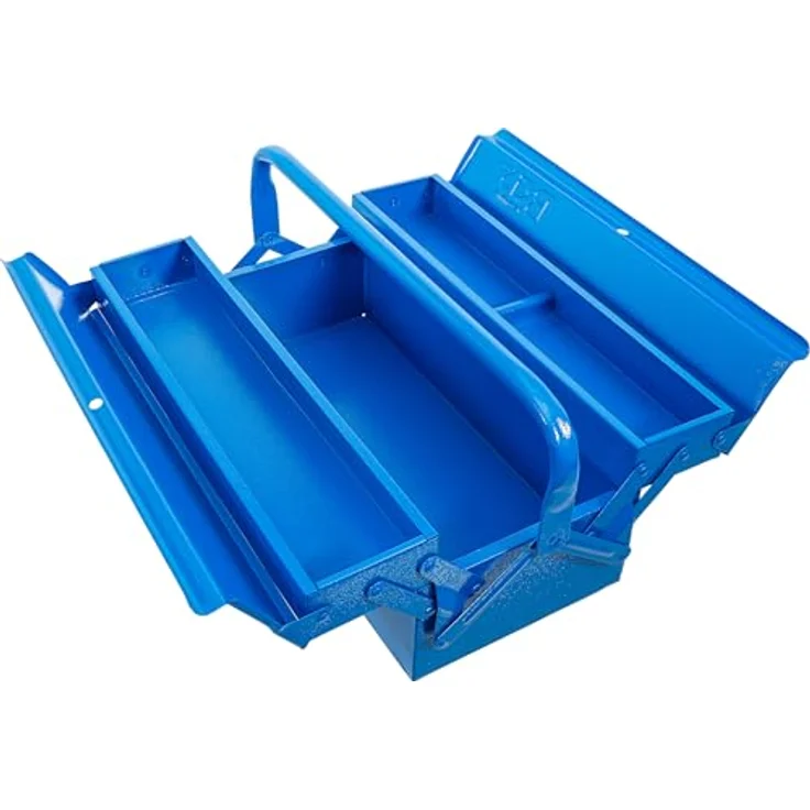 BGS TECHNIC Metall-Werkzeugkasten leer, 3 Fächer, hammerschlagblau, 420 x 200 x 150 mm, Stahlblech mit Vorhängeschlossbohrung – Bild 3