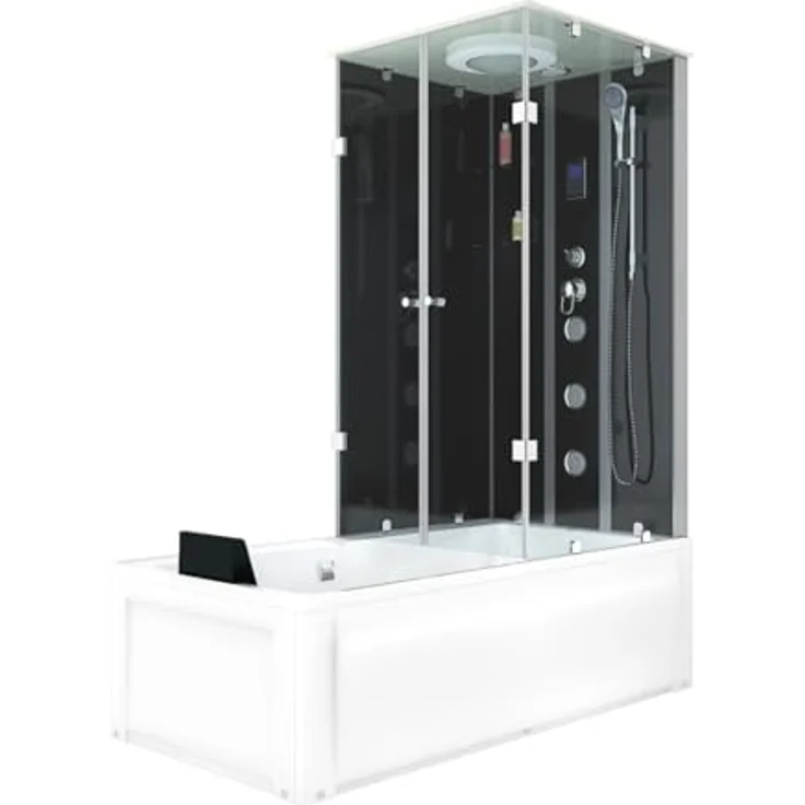 SeniorBad GmbH Dusche Wanne Kombination K05-L31-EC Duschkabine 180x90 cm in Schwarz mit Regendusche, Handbrause und Rückenmassagedüsen – Bild 1