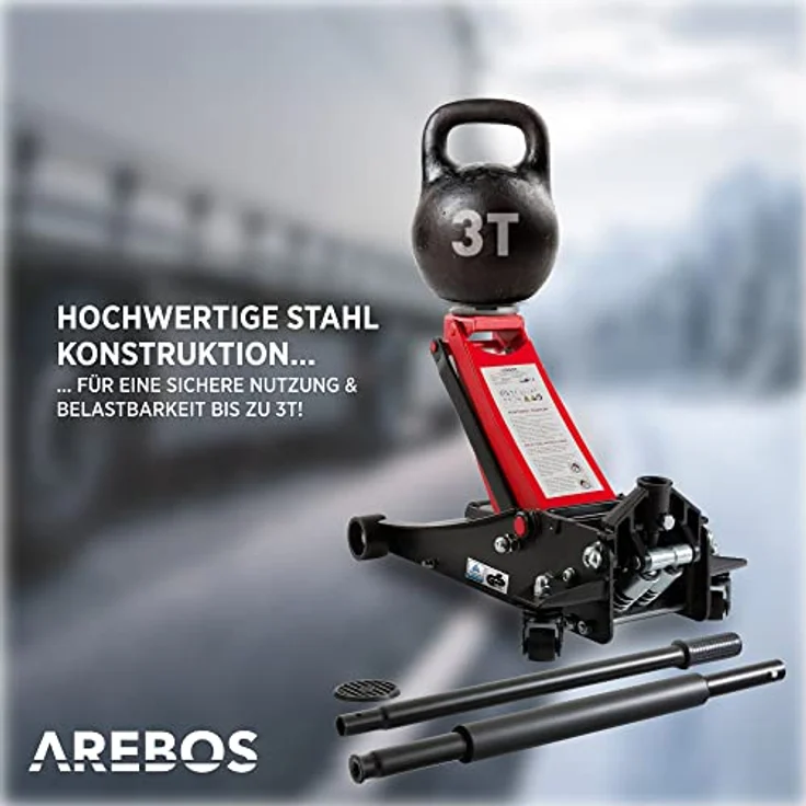 AREBOS 3T Rangierwagenheber Wagenheber Doppelkolben Flach Hydraulisch SUV Rot - Schwarz - Rot – Bild 4