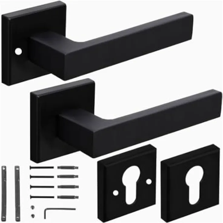 Generico 1 Paar Türgriffe für Innentüren, moderner schwarzer quadratischer Griff mit Design-Rosette, universal einsetzbar, inklusive Befestigungsset für rechts/links