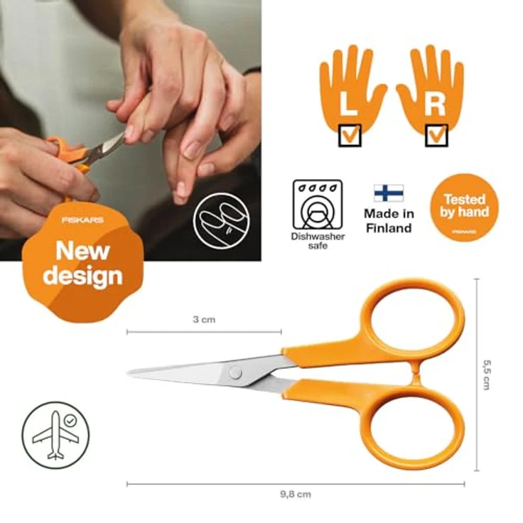 Fiskars Classic Manikürschere, Abgerundete Spitzen, 10 cm Gesamtlänge, ergonomische Griffe, rostfreier Qualitätsstahl, Orange, 1075060 – Bild 2