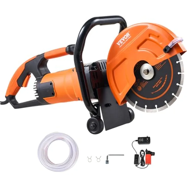 VEVOR Elektrische Betonsäge 230 mm, Hochleistungs-Kreissäge 2000 W, Schnitttiefe 89 mm, Nass-/Trocken-Scheibensäge mit Wasserrohr und Wasserpumpe für Stein und Ziegel