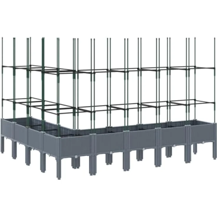 vidaXL Pflanzkübel mit Rankgitter, Blumenkübel mit Rattan-Optik, Blumenkasten für Terrasse Garten, Gartenspalier Pflanzkasten, Grau PP – Bild 5