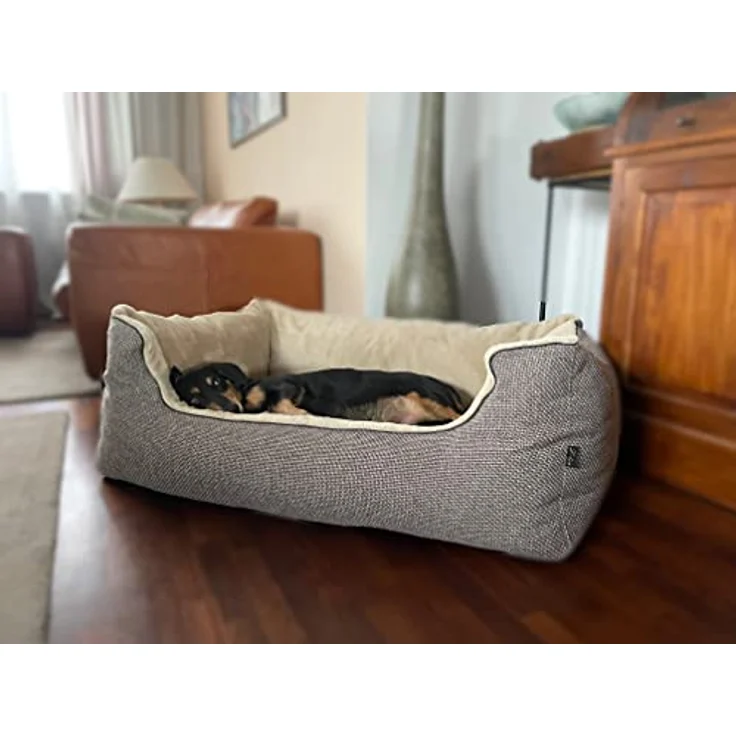 Lebon - Hundebett Louis Plus - 3 Größen - 80cm, 100cm und 120cm - Orthopädisch - Hochwertig und Made in EU - 3 Farben - 3 Größen - Kuschlweich - Hoher Rand - Waschbar - Bester Liegekomfort (M, Braun) – Bild 3
