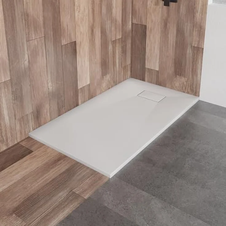 BADLAND Walk-In Dusche KETIL 100x195 mit Duschwanne VIDAR 80x100, Duschabtrennung Transparent Nano Glas, Duschtasse Weiß Steinoptik SMC, Ablaufgarnitur Ø 90 mm – Bild 3
