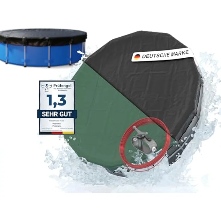 Planenfux® Pool-Abdeckplane rund 200g/m² PE Material, Grün, Ø 366 - 400 cm, inkl. Planenseil – Bild 1