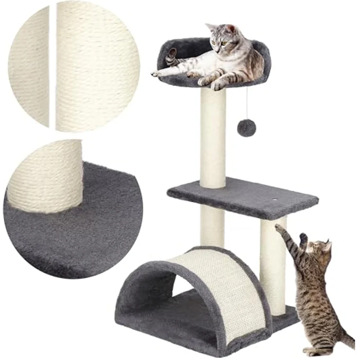 SPRINGOS Katzenbaum mit Sisalpfosten, Plattformen, Brücke und Spielball, 67 cm hoch, ideal zum Krallenwetzen und Spielen – Bild 2