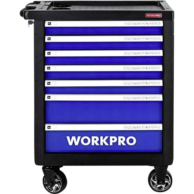 WorkPro WP209074, 7-Schubladen Werkstattwagen mit 193-teiligem Werkzeugset, rot