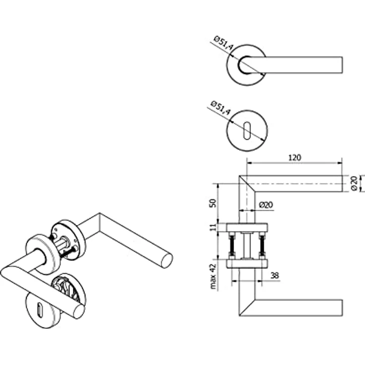 Moderne Drücker-Garnitur Türbeschlag Edelstahl Tür-Griff für Zimmertüren WILMA WC-BAD Türklinke Edelstahl 1 Set - Türdrücker-Garnitur für Innentüren mit Befestigungsmaterial von Sotech – Bild 4