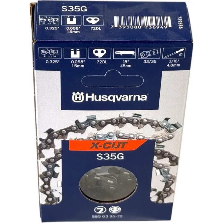 Husqvarna X-CUT S35G, Ersatzkette 45 cm .325" 1,5 mm HM für Kettensäge, 72 Treibglieder