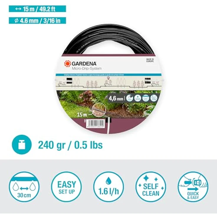GARDENA Micro-Drip-System Tropfrohr oberirdisch 4.6 mm (3-16 Zoll): Tropfschlauch zum oberirdischen Verlegen, wassersparend, hochflexibel, 15 m (1362-20) – Bild 2