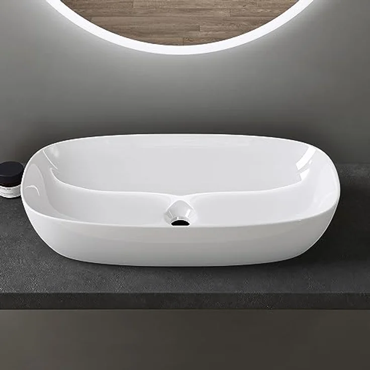 doporro Aufsatzwaschbecken Keramik Waschbecken Waschschlae 405x405x140 mm Gäste-WC weiß glänzend Handwaschbecken Waschtisch Brüssel104 – Bild 3