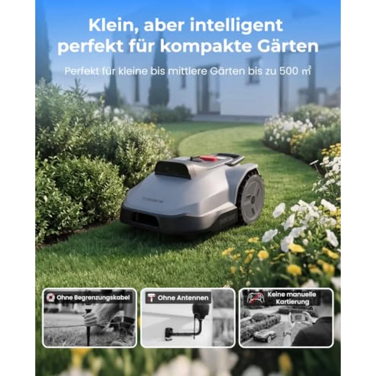TerraMow Mini 500 Mähroboter, kabel- und kartierungsfrei mit 36 Klingen, für Gärten bis 500 m², IPX6, KI-gestützt – Bild 2
