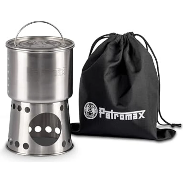 Petromax Kochbecher cp750, 2 in 1 Kochstelle und Becher aus gebürstetem Edelstahl, 750 ml, mit klappbaren Griffen und Transporttasche – Bild 2