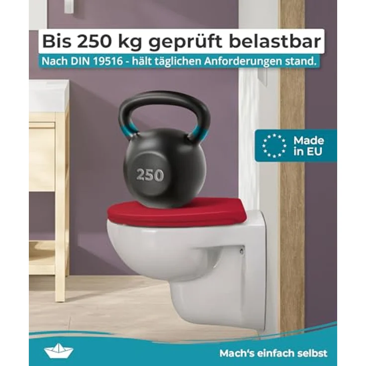 Calmwaters WC Sitz Premium Rot, Absenkautomatik, antibakteriell, abnehmbar, Duroplast, 250 kg Tragkraft, universale Standard-Form – Bild 5