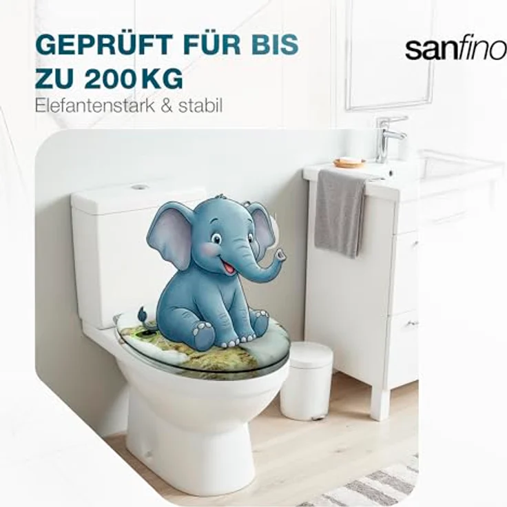 Sanfino WC Sitz Cat & Dog, Toilettendeckel mit Absenkautomatik aus Holz, weiß mit buntem Motiv, verchromte Metallscharniere – Bild 8