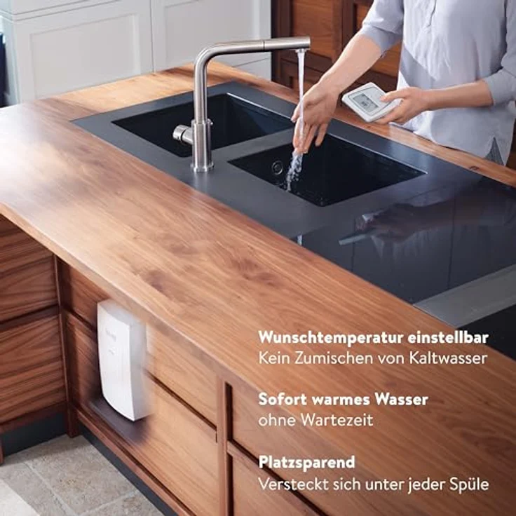 CLAGE CFX-U elektronischer Küchen-Durchlauferhitzer, 11-13,5kW 400V mit Bluetooth-Fernbedienung, komfortable Temperatureinstellung und schlankem Design zur Untertischmontage, VDE-GS geprüft – Bild 2