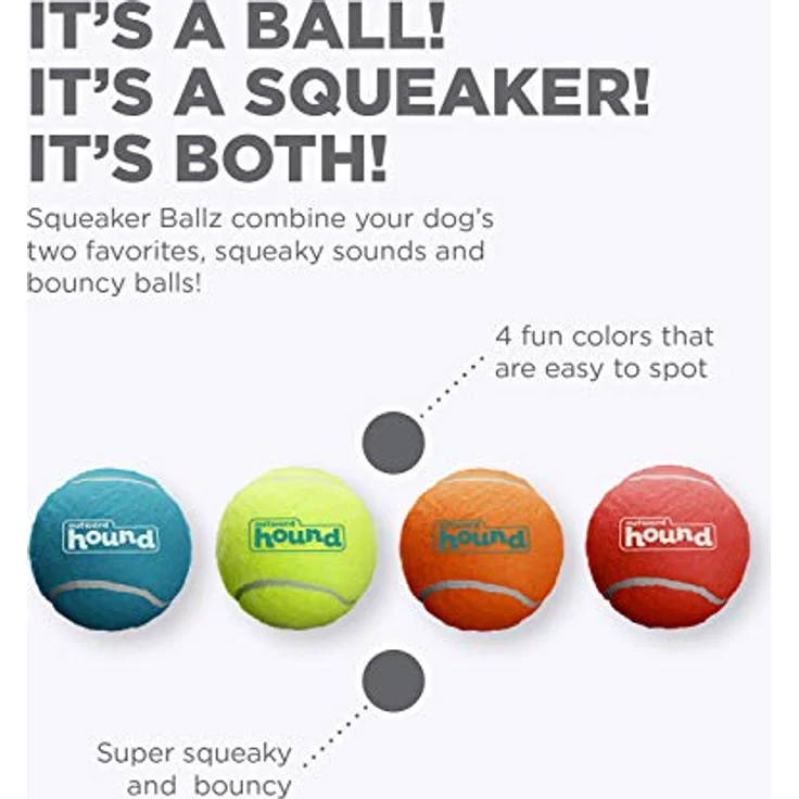 Outward Hound Squeaker Ballz - Hundespielzeug zum Apportieren - Größe S - 4er-Pack – Bild 2