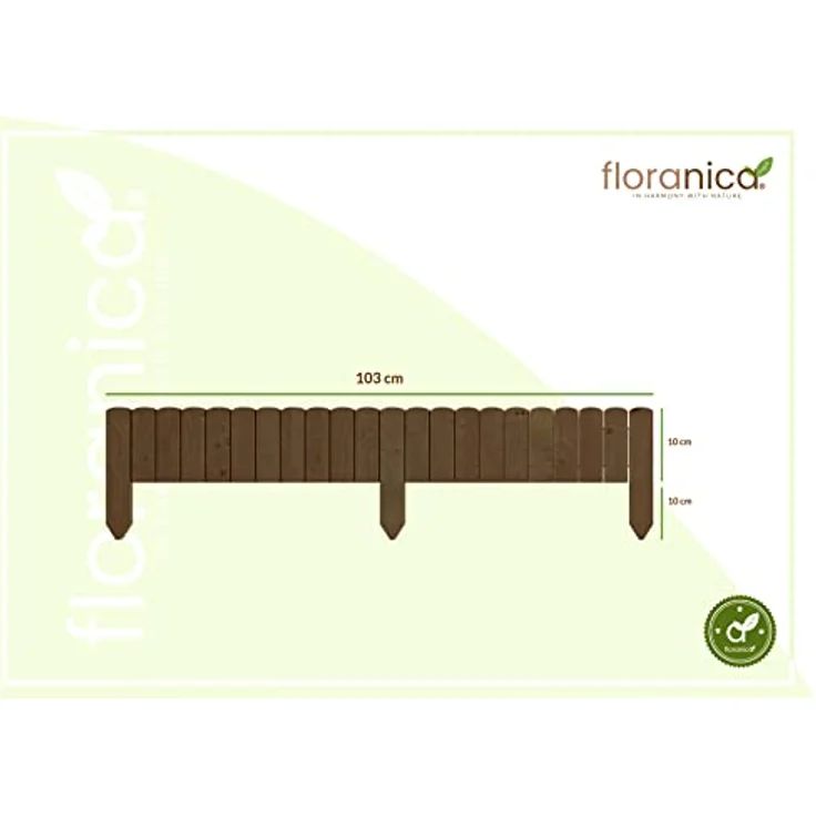 Floranica Rollborder Gartenzaun 103 x 10cm Braun Rasenkante Holz Gartendeko Beeteinfassung Deko Mini Zaun Garten Natürliches imprägniertes Kiefernholz – Bild 3
