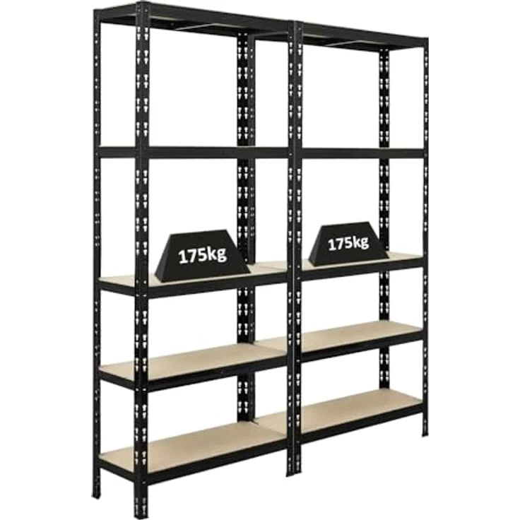 Proregal Schwerlastregal Mega Deal APOLLO, 5 Fachböden, Traglast 175 kg pro Boden, H 180 x B 75 x T 30 cm, Schwarz – Bild 7