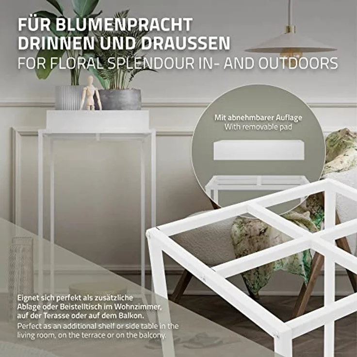 ML-Design Pflanzenständer Weiß aus Metall, 45x45x80 cm, quadratisch, stapelbar, Ablagefläche mit hohem Rand, Blumenständer mit abnehmbarem Tablett, Innen/Außen, Pflanzkasten Blumenkasten Beistelltisch – Bild 4