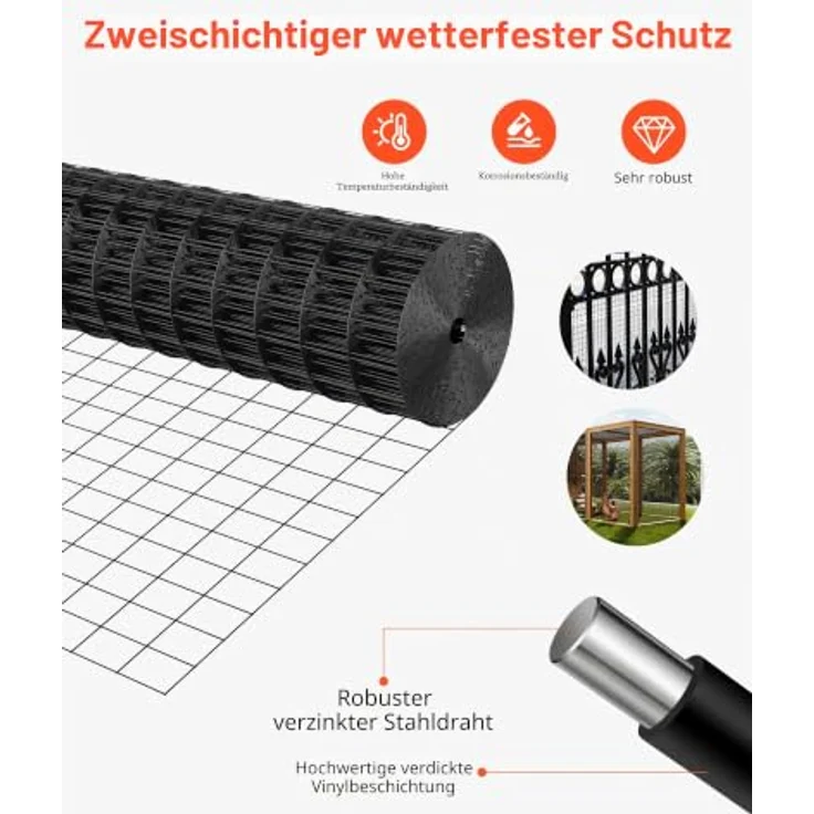 VEVOR Weidezaun, 91 cm x 7,62 m, verzinkter Stahldrahtzaun mit schwarzer PVC-Beschichtung, Maschenweite 5,08 x 7,62 cm für Hühner und Kaninchen – Bild 4
