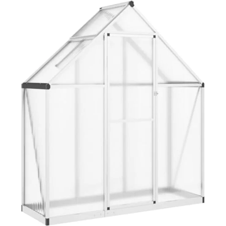 vidaXL Gewächshaus mit Fundamentrahmen Silbern 169x58x195cm Aluminimum - UV-beständige Polycarbonatplatten, 5-fach verstellbares Lüftungsfenster – Bild 1
