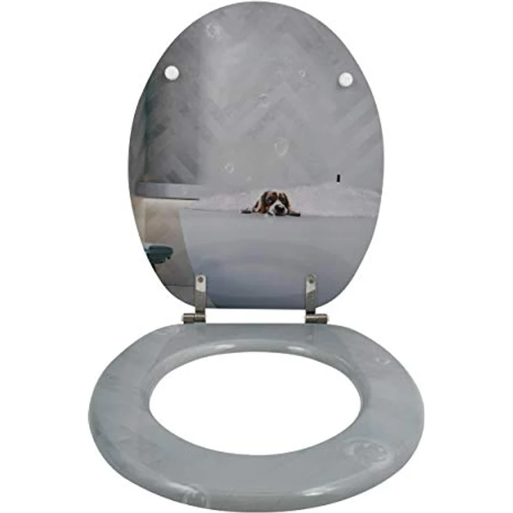 MSV WC-Sitz Doggy Bath, Mehrfarbig, MDF mit Edelstahl-Scharnieren, 42,5 cm x 36,5 cm x 5 cm, hygienische Oberfläche, rutschfest – Bild 2